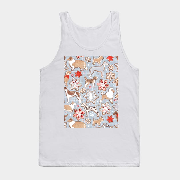 Catching ice and sweetness // pattern // pastel blue background gingerbread white brown grey and dogs and snowflakes neon red details Tank Top by SelmaCardoso